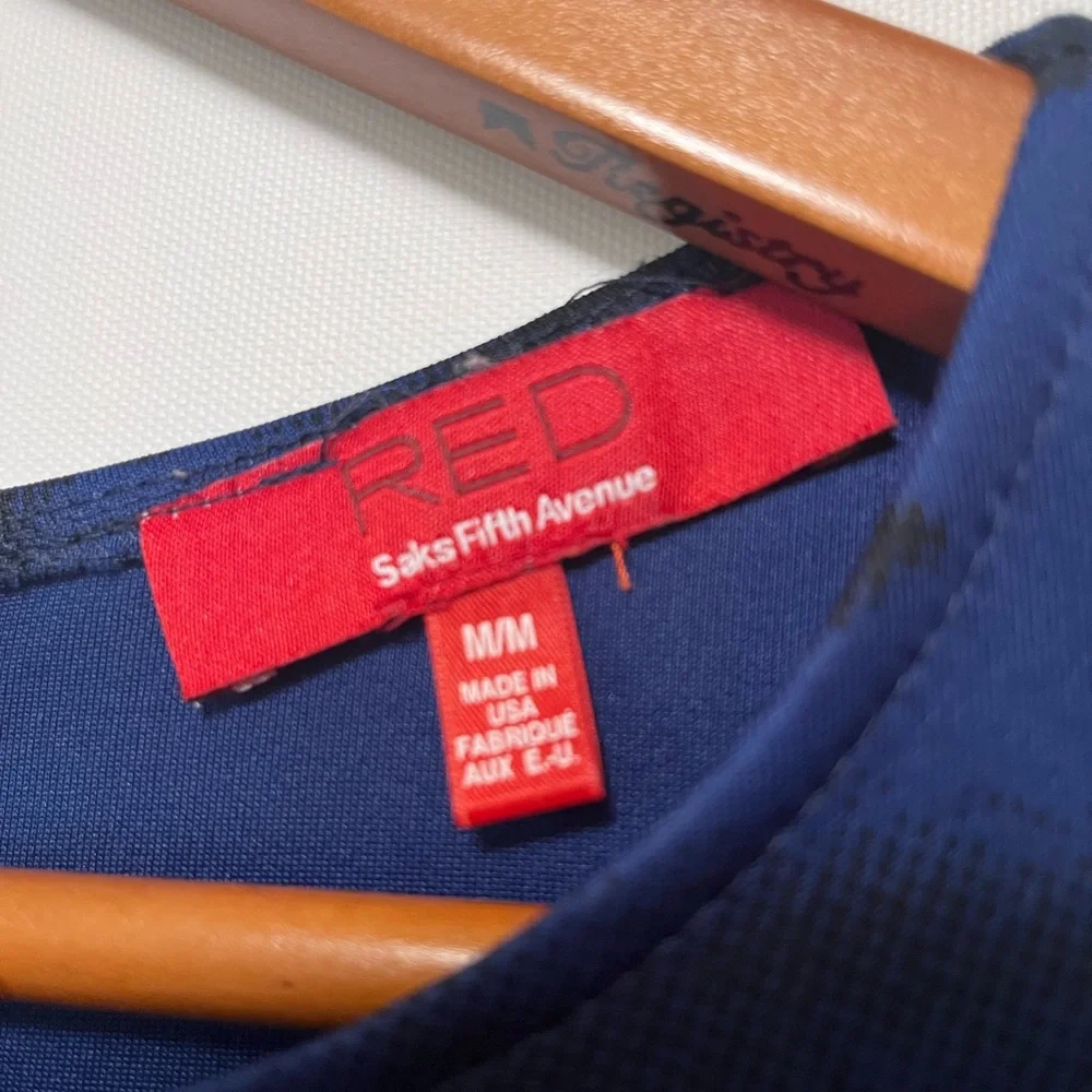 RED Saks Fifth Avenue Sheath Dress Romantic Floral Fit & Flare Blue Black Size M - Picture 6 of 15